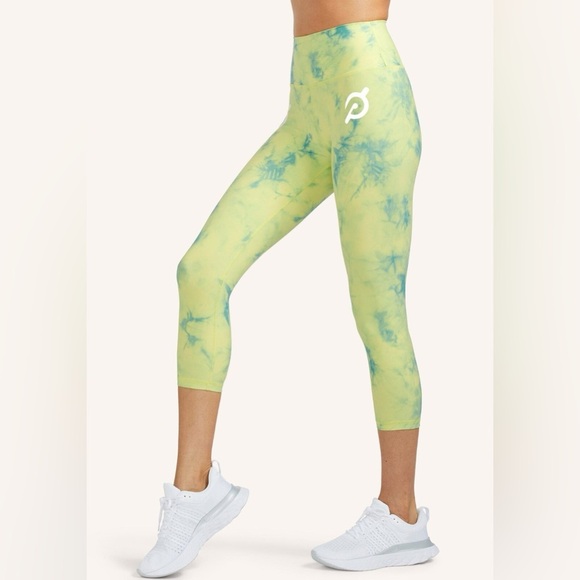 Peloton Cadent Capri Yellow and Green Tie-Dye Leggings Sporty Yoga Size XS NWT - Picture 2 of 8